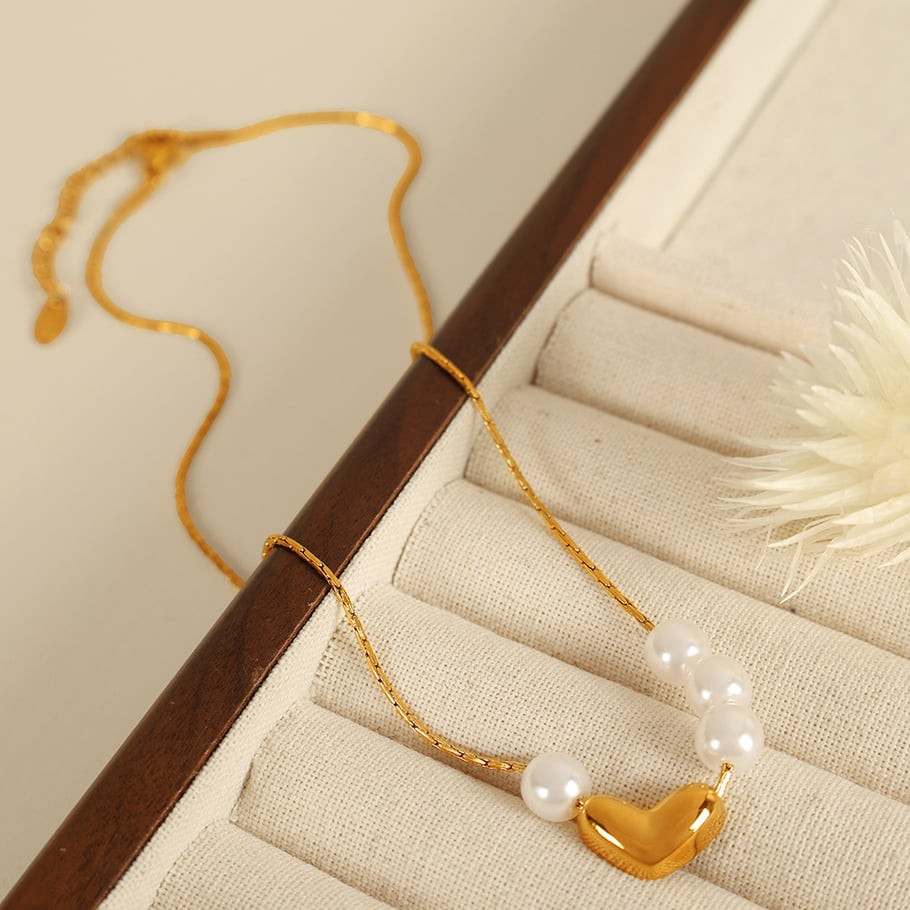1 Piece Simple Series Simple Heart Stainless Steel 18K Gold Plated Artificial Pearl Women Pendant Necklaces Picture3