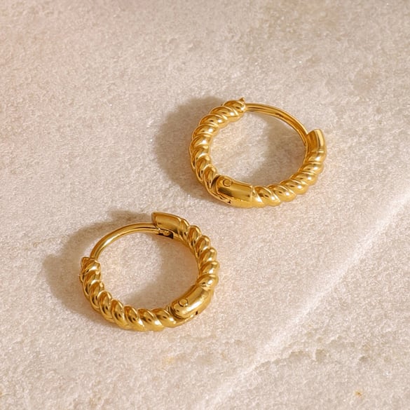 1 Pair Simple Retro Style Twisted Coil Shape Stainless Steel 18K Gold Plated Women's Hoop Earrings