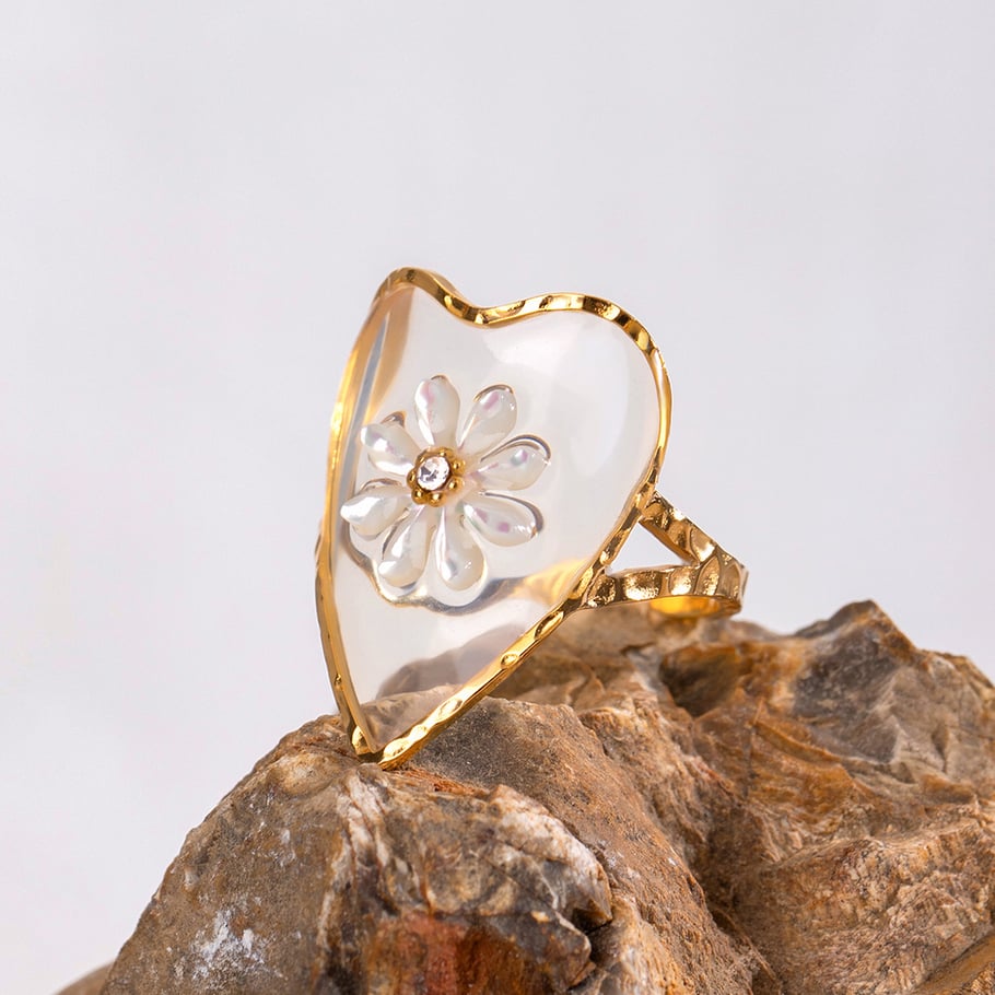 1 Paar Klassische Serie Elegante Blume Edelstahl 18 Karat vergoldet Strass Damen verstellbare Ringe Bild3