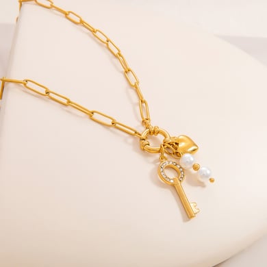 1 Piece Luxurious Series Simple Lock Stainless Steel 18K Gold Color Plated Artificial Pearl Women's Pendant Necklaces h5 Picture4