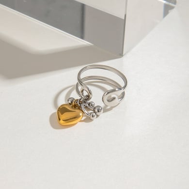 1 Piece Romantic Series Heart Pendant Stainless Steel Gold and Silver Color Women's Single Rings h5 Picture5