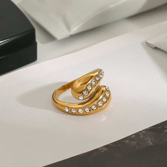 1 Piece Designable Series Gorgeous Droplet Stainless Steel Gold Color Women's Single Rings