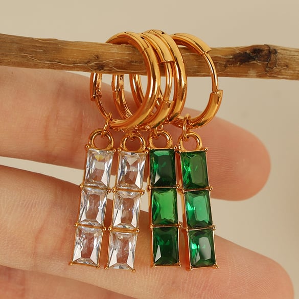 1 Pair Simple Series Classic Geometric Titanium Steel 18K Gold Plated Zircon Women Drop Earrings 2