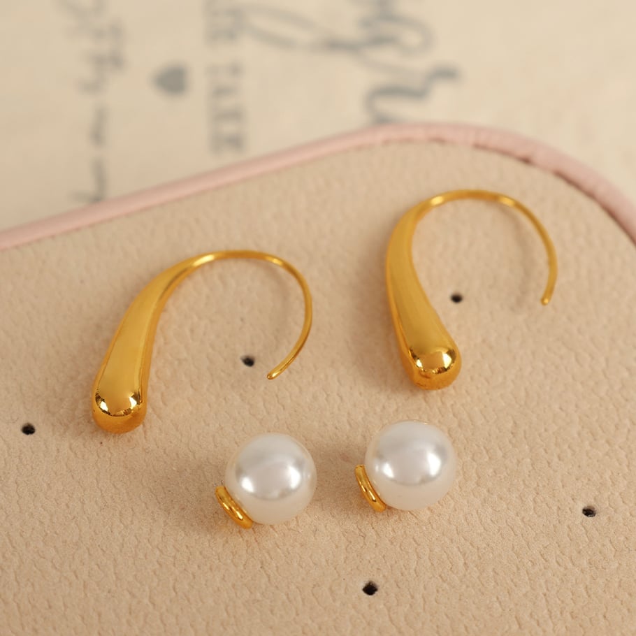 1 Pair Simple Series Simple Geometric Stainless Steel 18K Gold Plated Artificial Pearl Women Stud Earrings Picture3