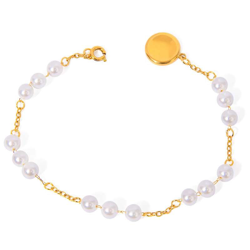 1 Piece Simple Series Sweet Beads Stainless Steel 18K Gold Plated Artificial Pearl Women Beaded Bracelets Picture6