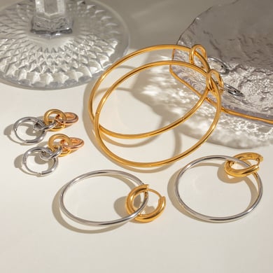 1 Pair Simple Series Simple Geometric Stainless Steel 18K Gold Plated Women Hoop Earrings h5 Picture3