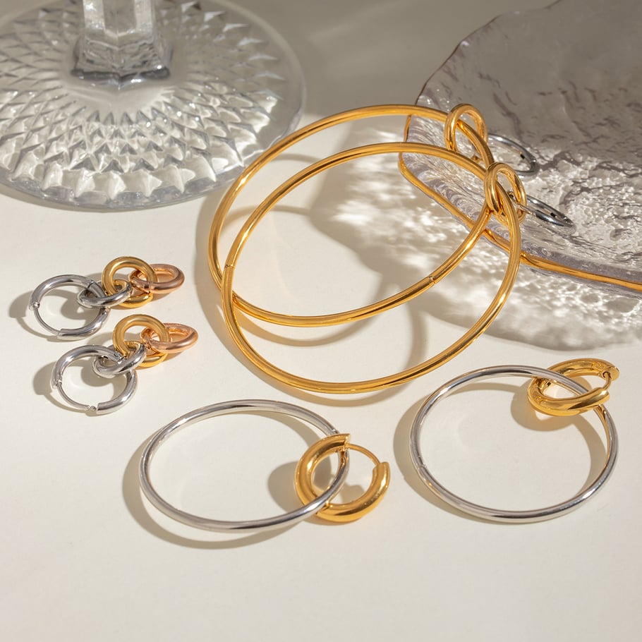 1 Pair Simple Series Simple Geometric Stainless Steel 18K Gold Plated Women Hoop Earrings Picture3