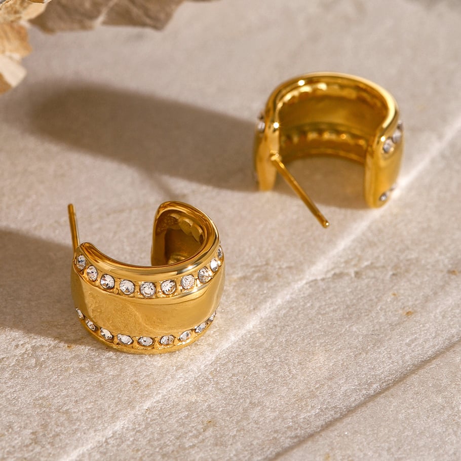 1 Paar Simple Series Ins Style Geometrischer Edelstahl 18 Karat vergoldet Strass Damen Ohrstecker Bild4