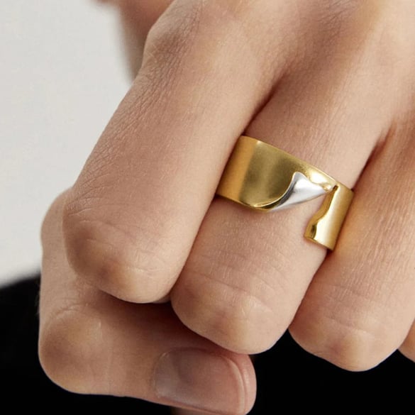 1 Pair Simple Series Daily Geometric Stainless Steel 18K Gold Plated Women Single Rings 2