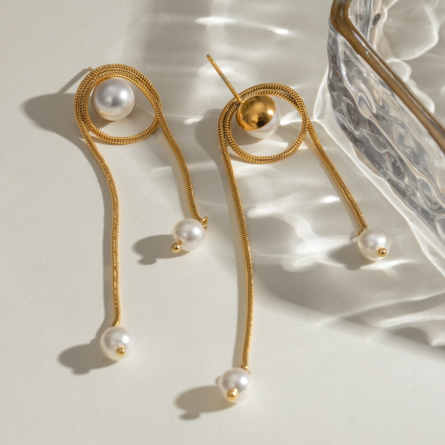 1 Pair Simple Series Elegant Geometric Stainless Steel 18K Gold Plated Artificial Pearl Women Stud Earrings Picture5