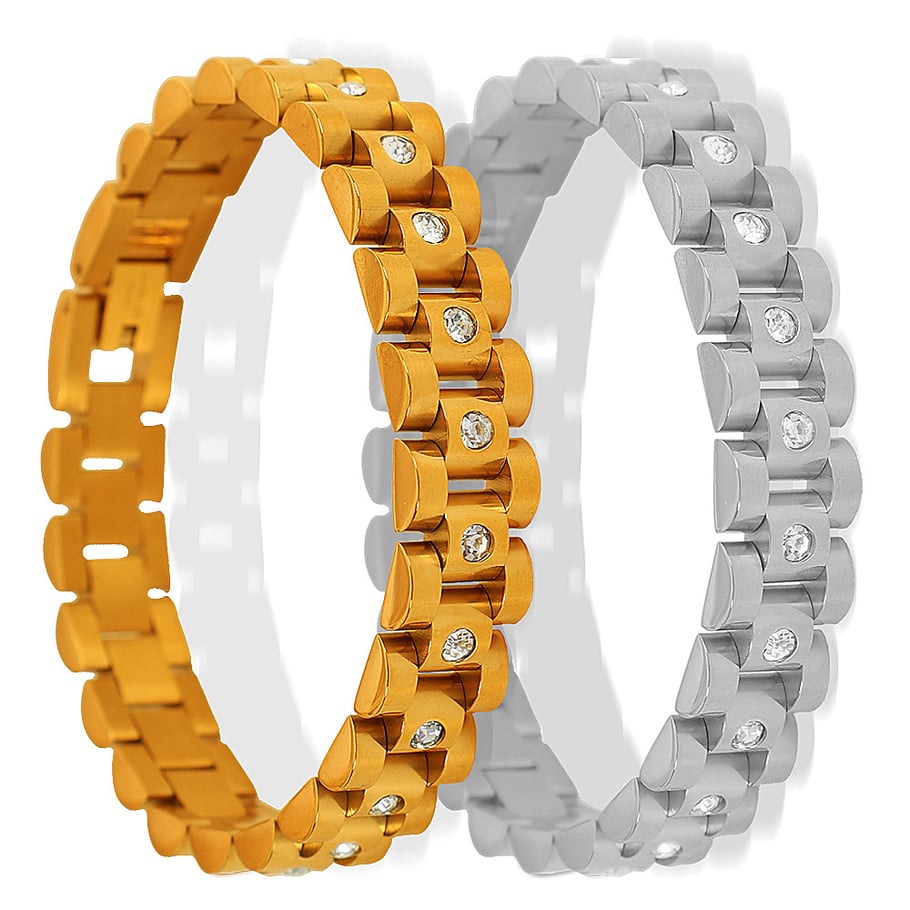 1 Piece Simple Series Retro Geometric Titanium Steel 18K Gold Plated Rhinestone Women Chain Bracelets Picture5