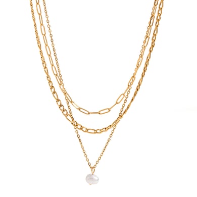 Collares en capas de acero inoxidable multicapa de color dorado para mujer, estilo Ins, serie simple, 1 pieza h5 Imagen10