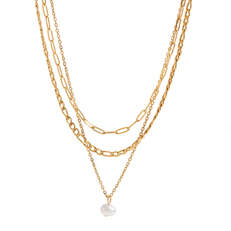 Collares en capas de acero inoxidable multicapa de color dorado para mujer, estilo Ins, serie simple, 1 pieza Imagen10