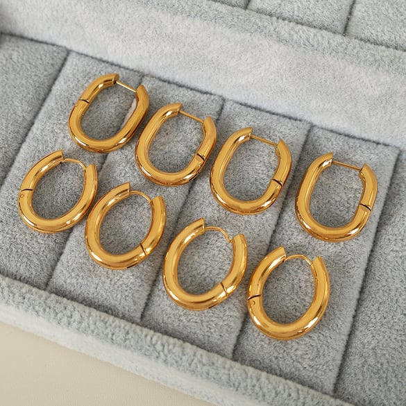 1 Pair Simple Series Classic Solid Color Stainless Steel 18K Gold Plated Women Hoop Earrings