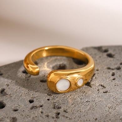 1 Pair Simple Series Simple Geometric Stainless Steel 18K Gold Plated Shell Women Adjustable Rings h5 Picture4