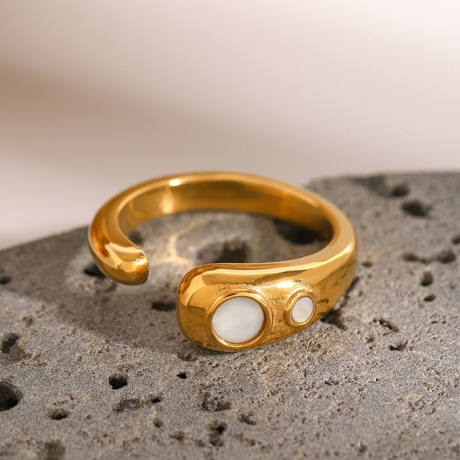 1 Pair Simple Series Simple Geometric Stainless Steel 18K Gold Plated Shell Women Adjustable Rings Picture4