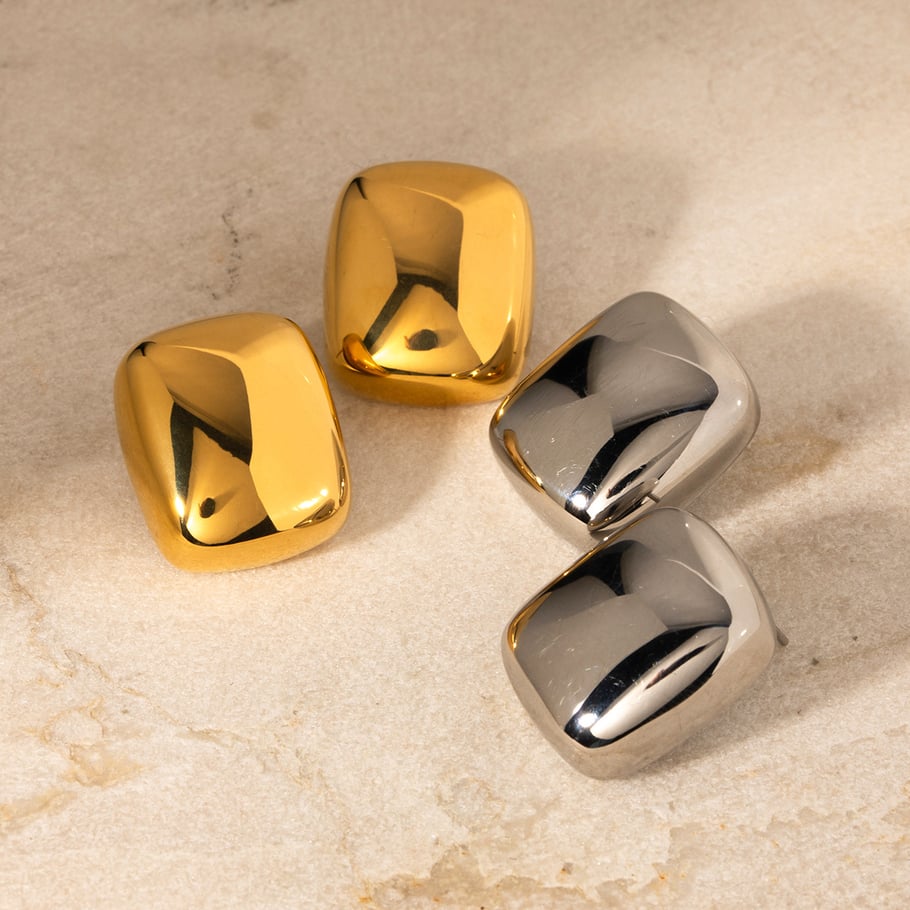 1 Pair Simple Series Simple quadrilateral Stainless Steel 18K Gold Plated Women Stud Earrings Picture3