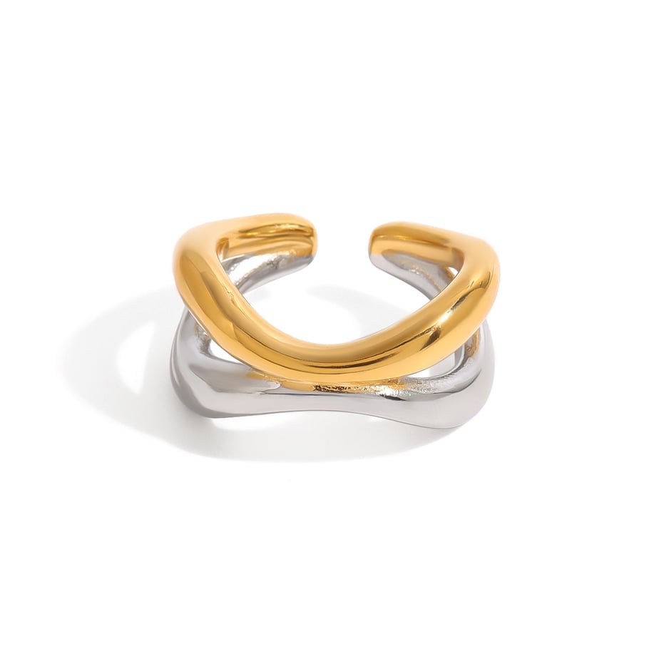 Anillos ajustables de acero inoxidable dorados para mujer, serie simple, Europa y América, 1 pieza Imagen7