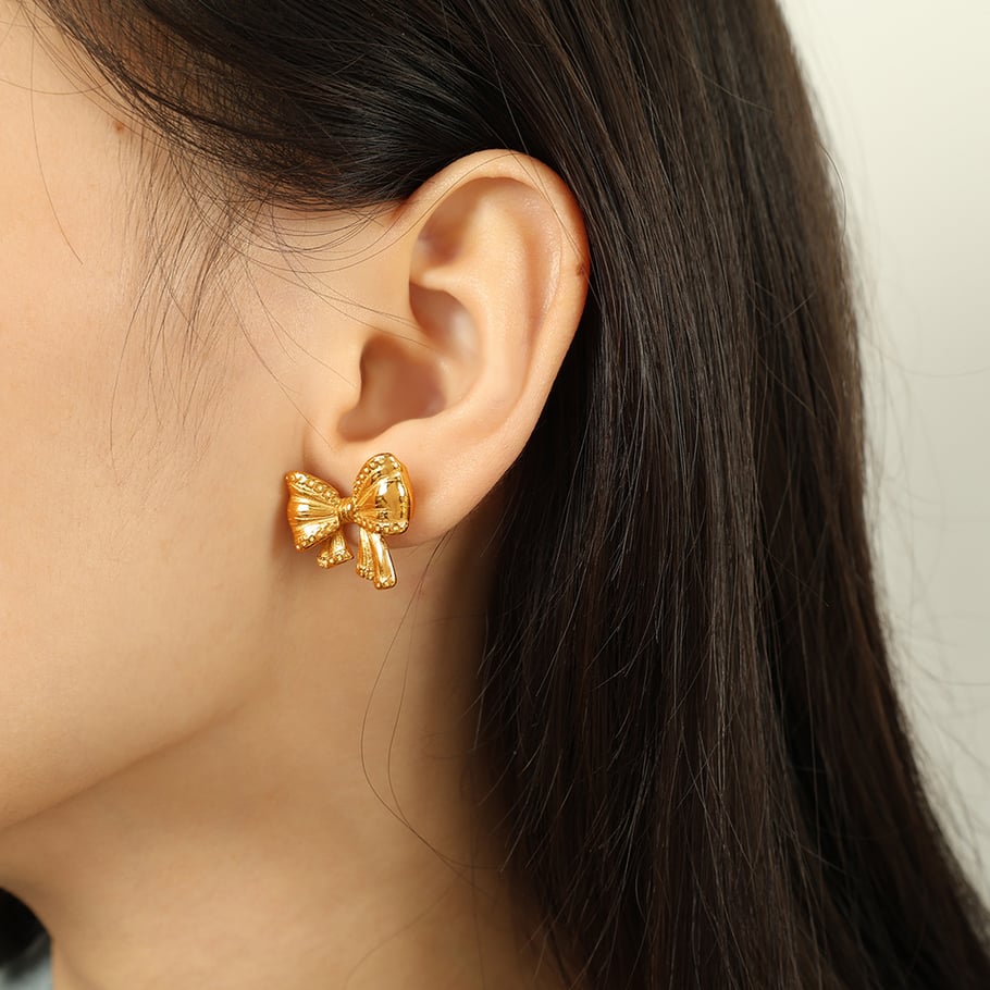 1 Pair Romantic Series Sweet Bow Knot Stainless Steel 18K Gold Plated Women Stud Earrings Picture4