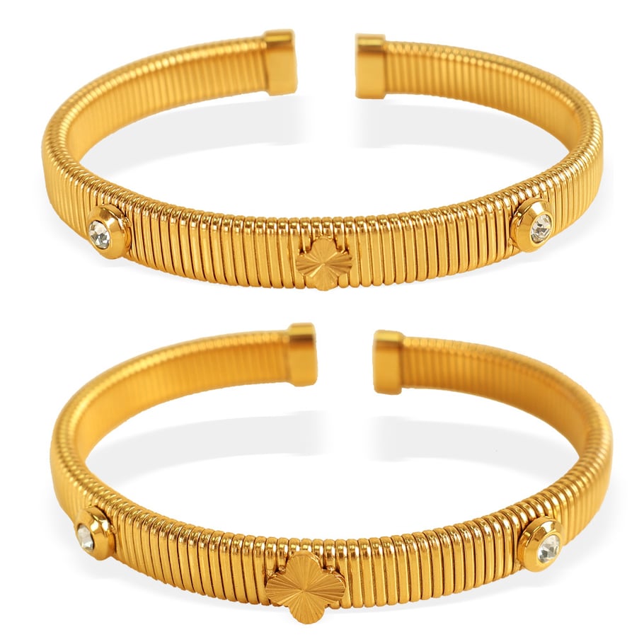 1 Piece Simple Series Simple Geometric Stainless Steel 18K Gold Plated Rhinestone Women Bangles Picture6