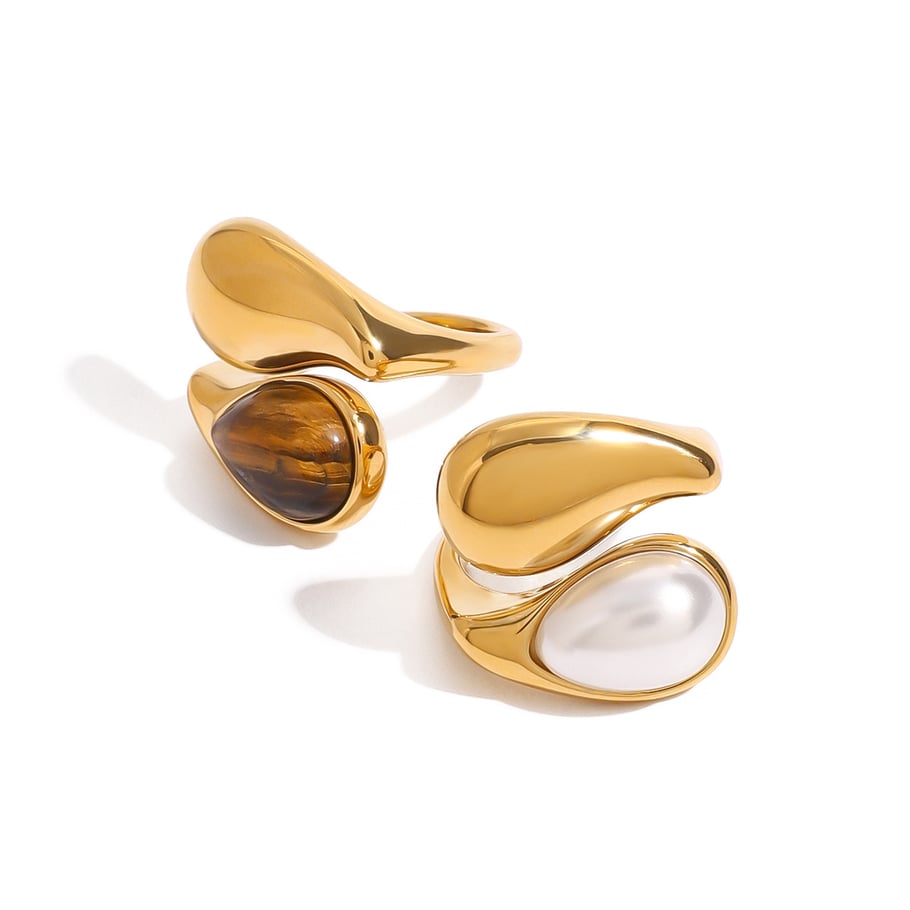 1 Paar Classic Series Simple Droplet Edelstahl 18 Karat vergoldet Damen verstellbare Ringe Bild6