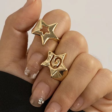 1 Piece Designable Series Retro Pentagram Shape Openwork Craft Stainless Steel Gold Color Women's Single Rings h5 Picture5