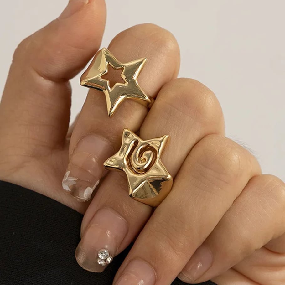 1 Piece Designable Series Retro Pentagram Shape Openwork Craft Stainless Steel Gold Color Women's Single Rings Picture5