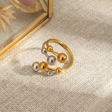 1 Paar Luxuriöse Serie Cold Wind Unregelmäßiger Edelstahl Goldfarben plattiert Verstellbare Damenringe h5 Bild3