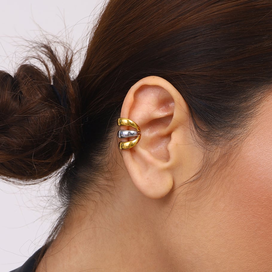 1 paar einfache serie style ringförmige edelstahl vergoldete damen-clip-on-ohrringe h5Bild4