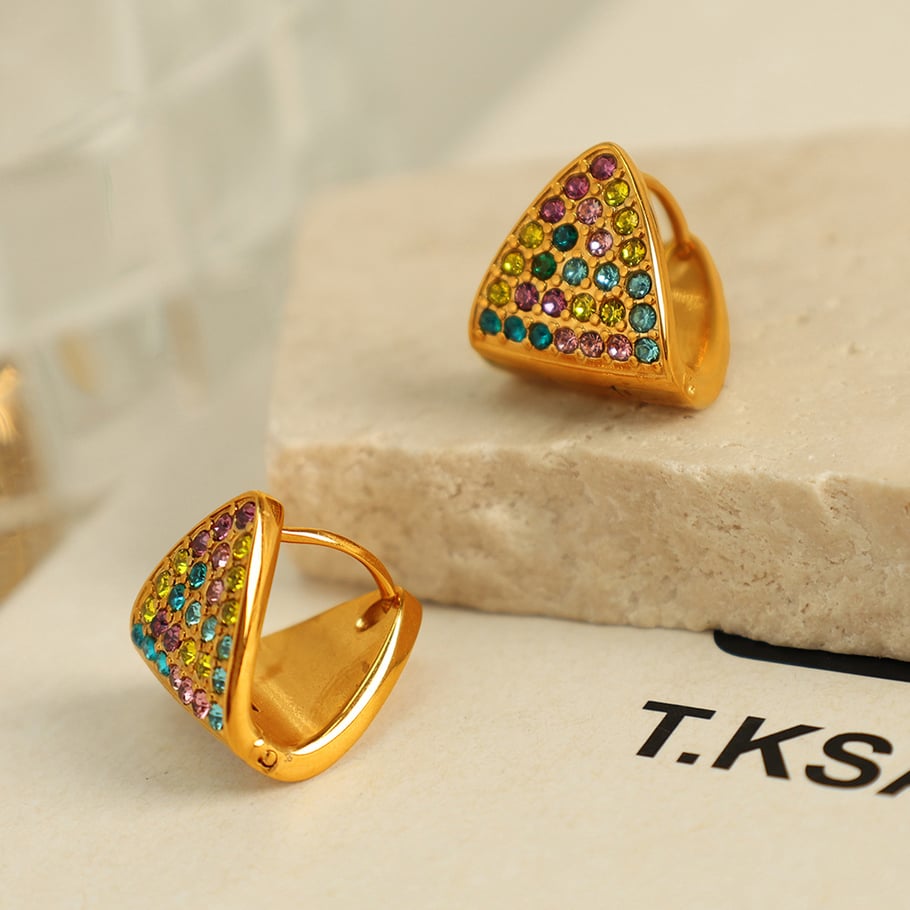 1 paar Simple Series Simple geometrische roestvrijstalen 18K vergulde strass dames oorbellen Afbeelding6