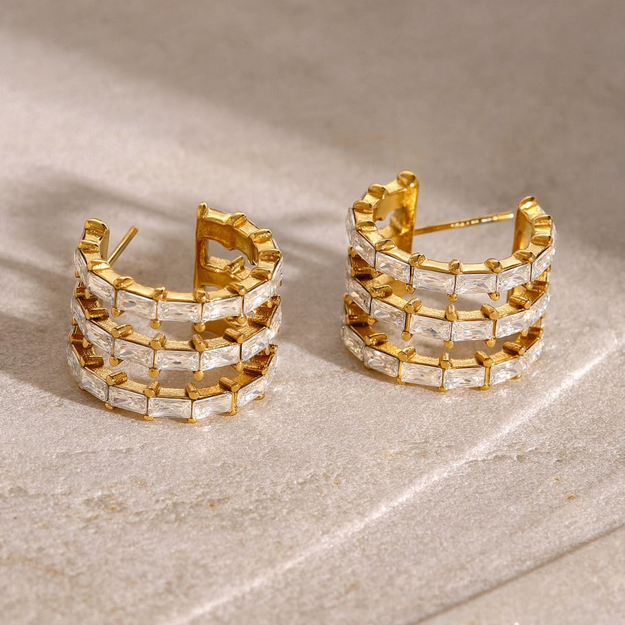 1 Pair Classic Series Retro Geometric Stainless Steel 18K Gold Plated Zircon Women Stud Earrings Picture3