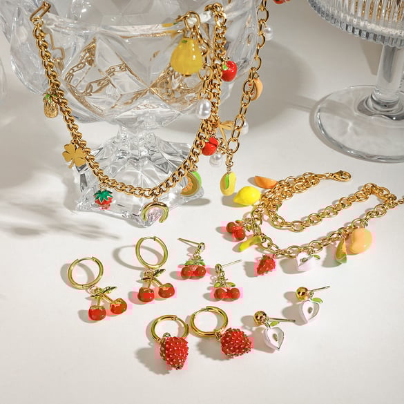 1 Piece Polychrome Series Natural Fruit Stainless Steel Gold Color Women's Pendant Necklaces