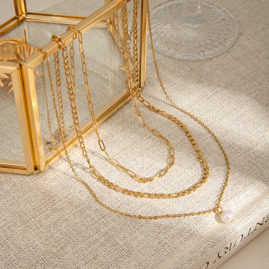 Collares en capas de acero inoxidable multicapa de color dorado para mujer, estilo Ins, serie simple, 1 pieza Imagen8