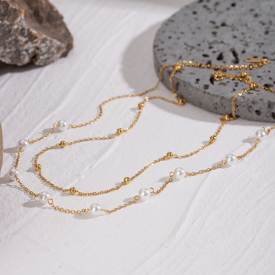 1 Piece Luxurious Series Elegant Beads Stainless Steel 18K Gold Plated Women Layered Necklaces Picture4