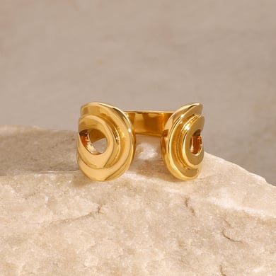 1 Paar Simple Series Ins Style Geometrischer Edelstahl 18 Karat vergoldet Verstellbare Damenringe h5 Bild4