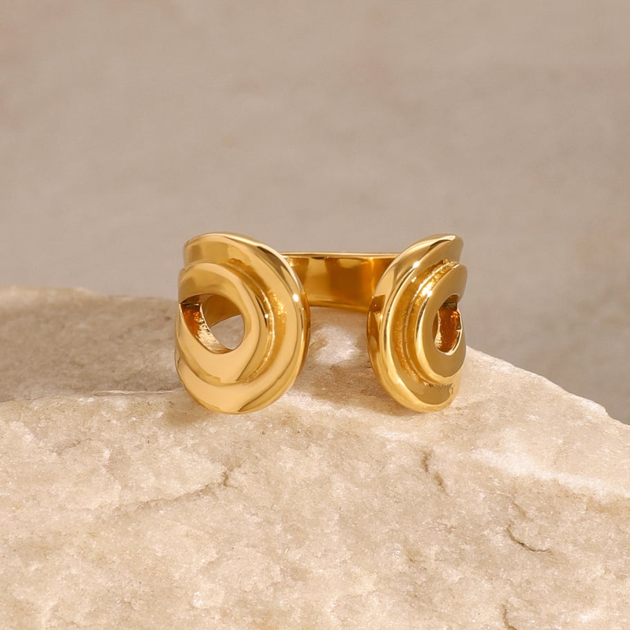 1 Paar Simple Series Ins Style Geometrischer Edelstahl 18 Karat vergoldet Verstellbare Damenringe Bild4