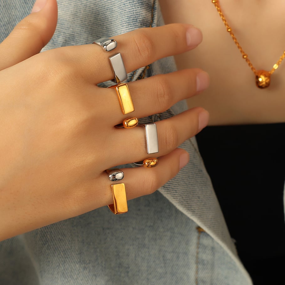 1 Pair Simple Series Simple Geometric Stainless Steel 18K Gold Plated Women Adjustable Rings Picture5