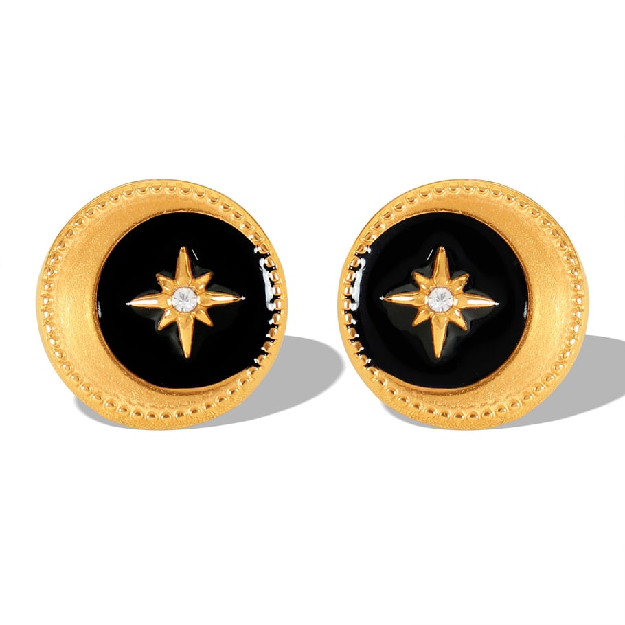 1 Pair Classic Series Retro Sun/Moon Stainless Steel 18K Gold Plated Rhinestone Women Stud Earrings Picture5