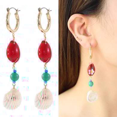 1 Pair Marine Series Vacation Polychrome Seashell Shape Gold Color Copper Women's Drop Earrings h5 Picture3