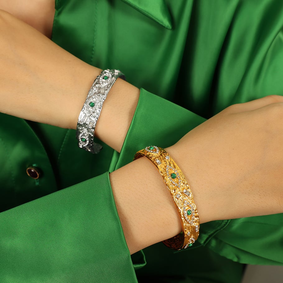 1 Piece Classic Series Retro Eye Stainless Steel 18K Gold Plated Zircon Women Bangles Picture5