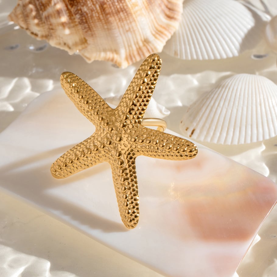 1 Paar Simple Series Vacation Turtle Edelstahl 18 Karat vergoldete verstellbare Damenringe Bild3