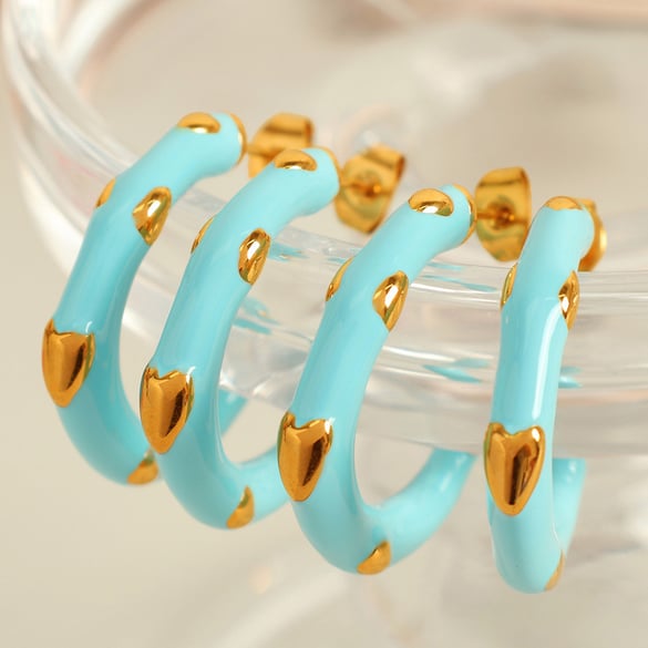 1 paar romantische serie Sweet Heart roestvrij staal 18K vergulde dames hoepeloorbellen 2