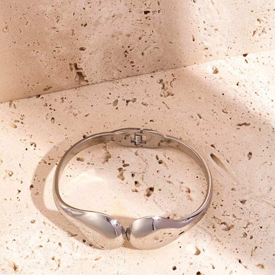 1 Piece Modern Series Subtle Droplet Shape Stainless Steel Gold Color Women's Bangles Picture8