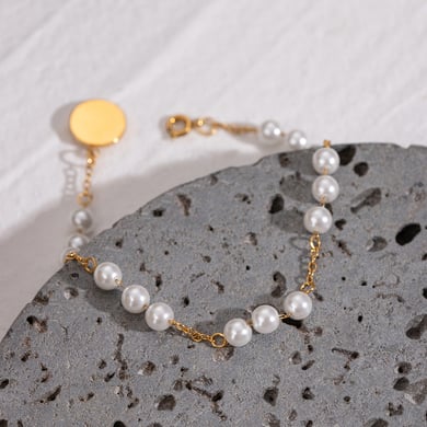 1 Piece Simple Series Sweet Beads Stainless Steel 18K Gold Plated Artificial Pearl Women Beaded Bracelets h5 Picture3