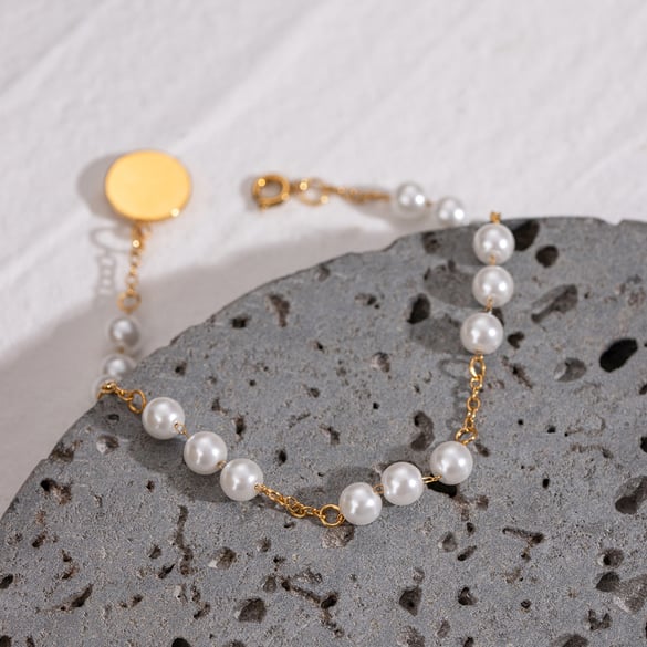 1 stuk eenvoudige serie zoete kralen roestvrij staal 18K vergulde kunstmatige parel dames kralen armbanden