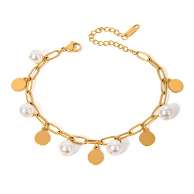1 Piece Simple Series Sweet Geometric Stainless Steel 18K Gold Plated Artificial Pearl Women Charm Bracelets h5 Picture5