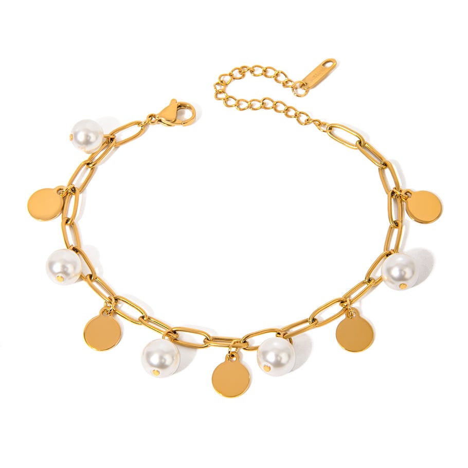 1 Piece Simple Series Sweet Geometric Stainless Steel 18K Gold Plated Artificial Pearl Women Charm Bracelets Picture5