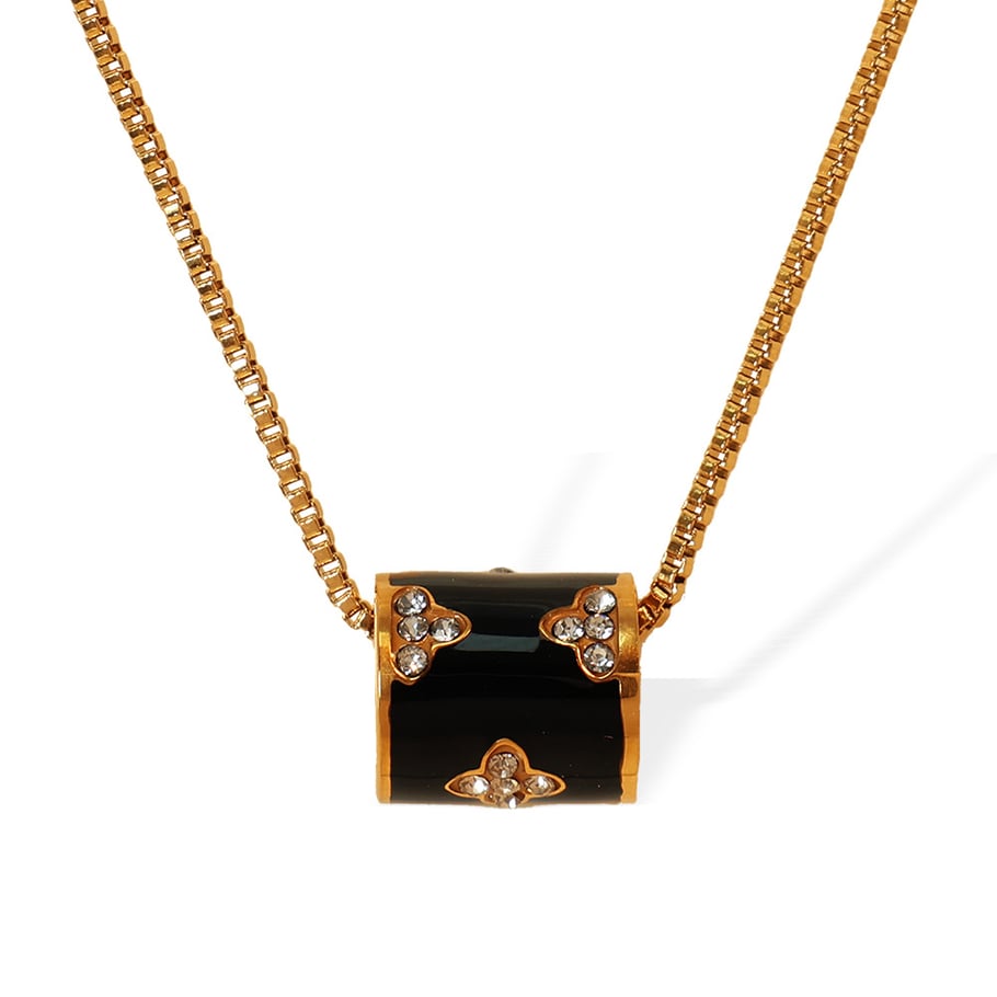 1 Piece Classic Series Retro Flower Stainless Steel 18K Gold Plated Rhinestone Women Pendant Necklaces Picture6