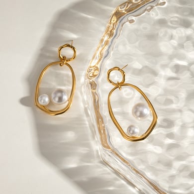 1 Pair Classic Series Elegant Geometric Stainless Steel 18K Gold Plated Artificial Pearl Women Drop Earrings h5 Picture4