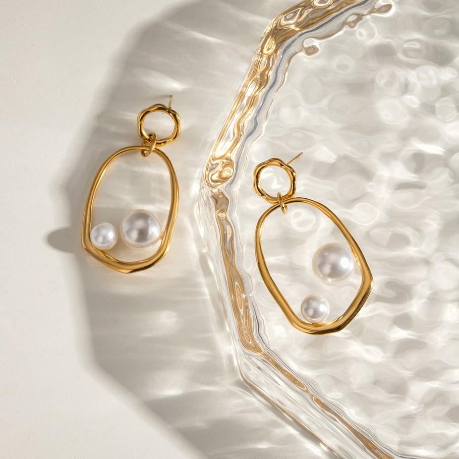 1 Pair Classic Series Elegant Geometric Stainless Steel 18K Gold Plated Artificial Pearl Women Drop Earrings Picture4